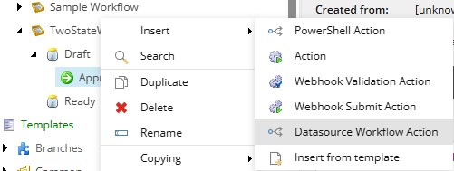Create a datasource workflow action